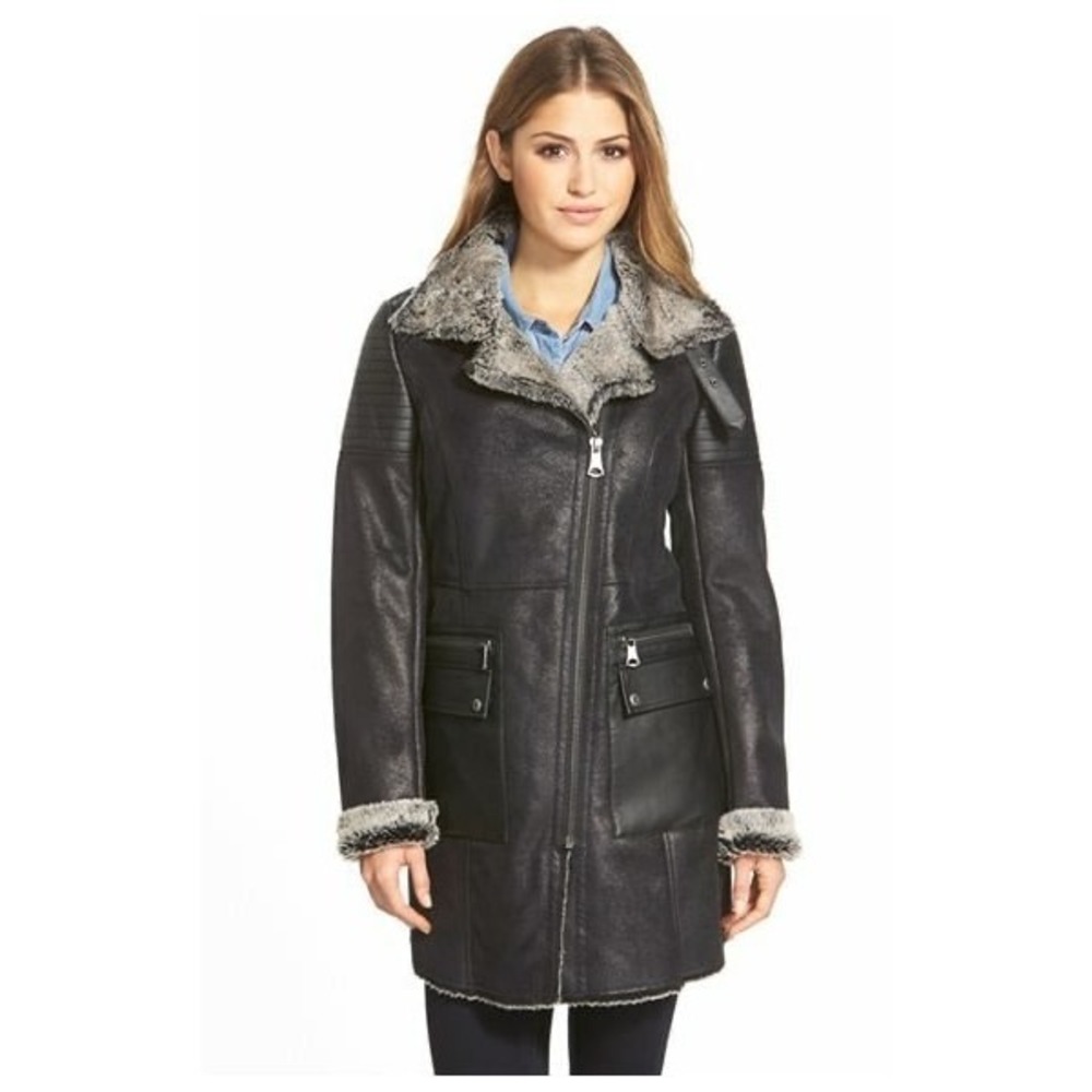Marc New York Brooke Asymmetrical Faux Shearling Moto Coat